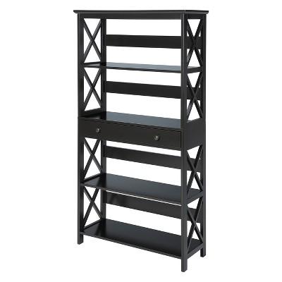 59.75" Oxford 5 Tier Bookcase with Drawer Black - Johar Furniture