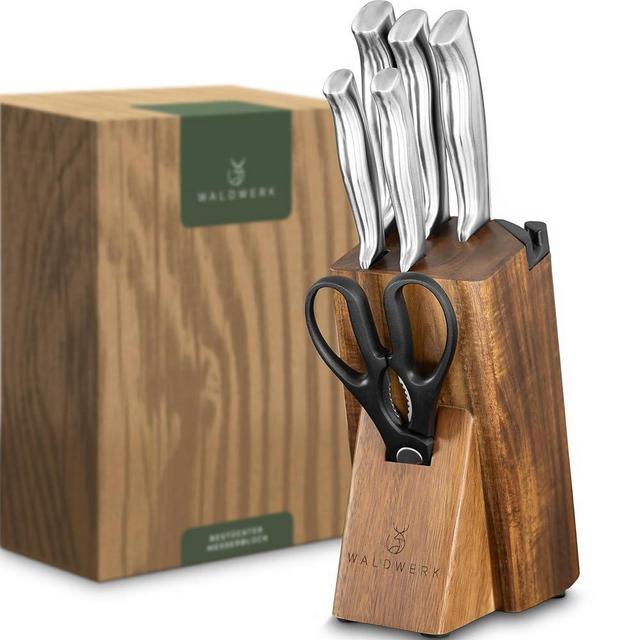 WALDWERK Knife Set - 7pcs Kitchen Knife Set with Block and Integrated Sharpener - Kitchen Knife Set - Knife Block Set - Kitchen Knifes - Knives Set for Kitchen - Knife Block - Knife Set with Block