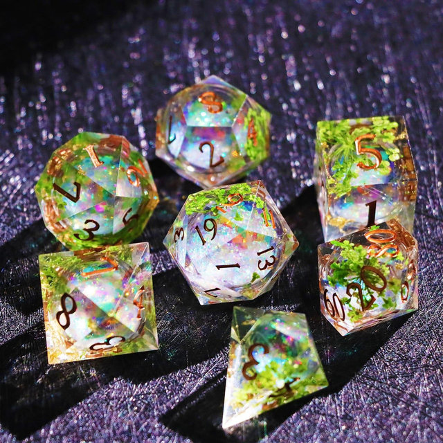Green Grass Liquid Core DnD Dice Set for Role Playing Games, Full Dungeons and Dragons Dice Set for DnD Gifts, Resin Rose D&D Dice Set