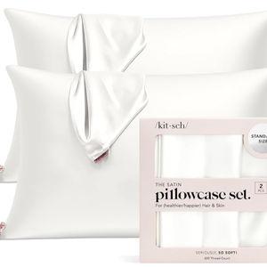 Kitsch Satin Pillowcase with Zipper - Standard Size (19x26), Ivory 2pcs