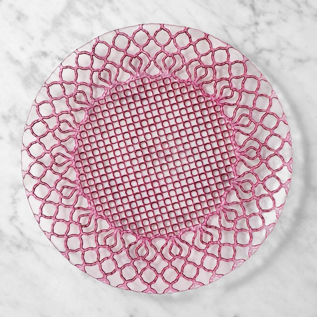 Basketweave Glass Charger, Pink