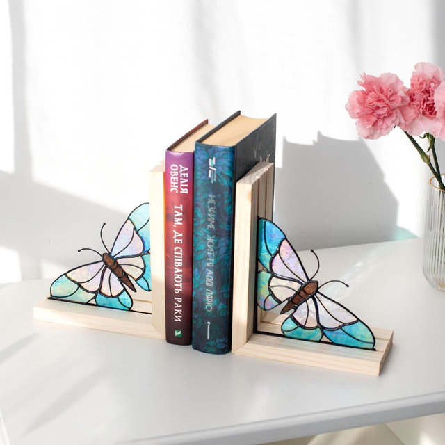 Butterfly bookends Stained Glass Butterflies handmade Sun catcher Bookend Sun catchers Handmade gift Glass art Bookshelf decor