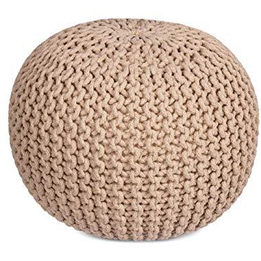 BIRDROCK HOME Round Pouf Foot Stool Ottoman - Knit Bean Bag Floor Chair - Cotton Braided Cord - Great for The Living Room, Bedroom and Kids Room - Small Furniture (Natural)