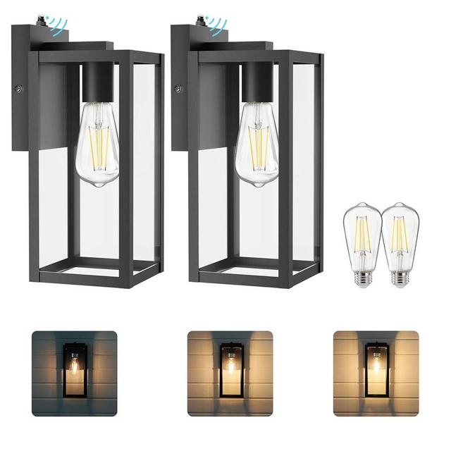 OREiN 12 Inch Dusk to Dawn Porch Lights Outdoor, 30%/50%/100% Dimmable Outdoor Wall Lights, Heavy-Duty Metal Thick Glass Exterior Lighting Fixtures for Front Door, Garage, 2 Pack (Bulbs Included)