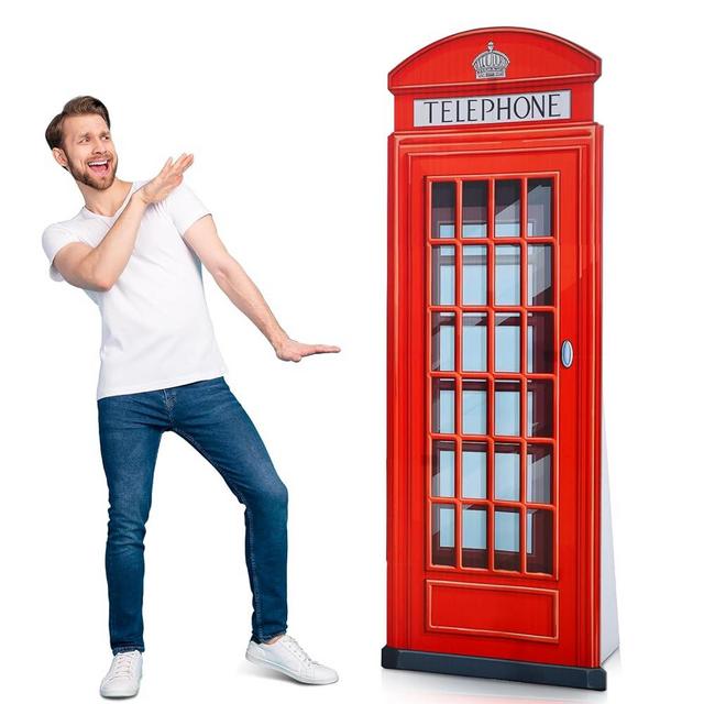 Beeveer 6.4 ft Red British Phone Booth Cardboard Stand up Life Size London Theme Party Decoration English Telephone Booth Stand-up Prop for Birthday British Theme Graduation Office Event Decor