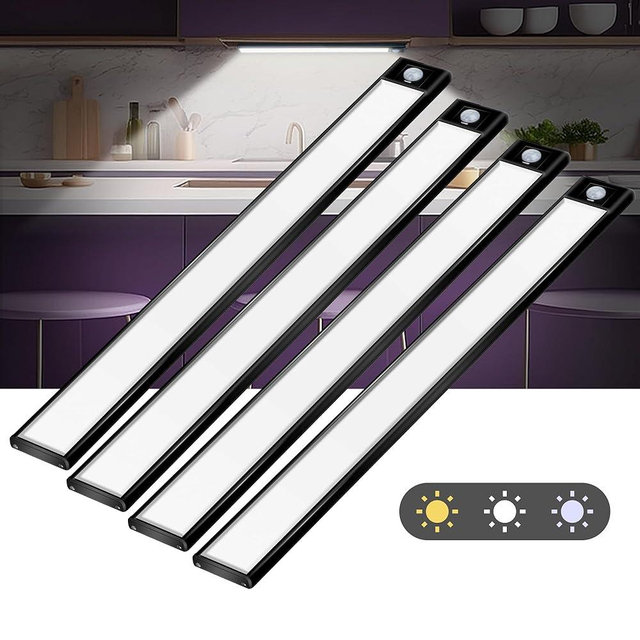 COLIJOY 69 LED Under Cabinet Lighting 4 Pack, 3-Color Dimmable Motion Sensor, 3000mAh Rechargeable, Wireless Battery Operated Lights for Closet, Kitchen, Counter - Brighten Your Space Effortlessly