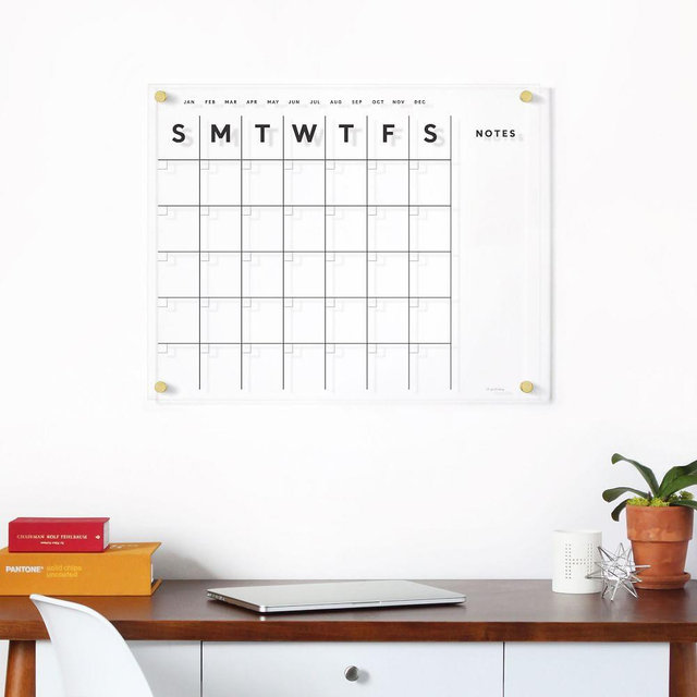 Acrylic Calendar, Side Notes, Black Text, Gold Hardware, Small