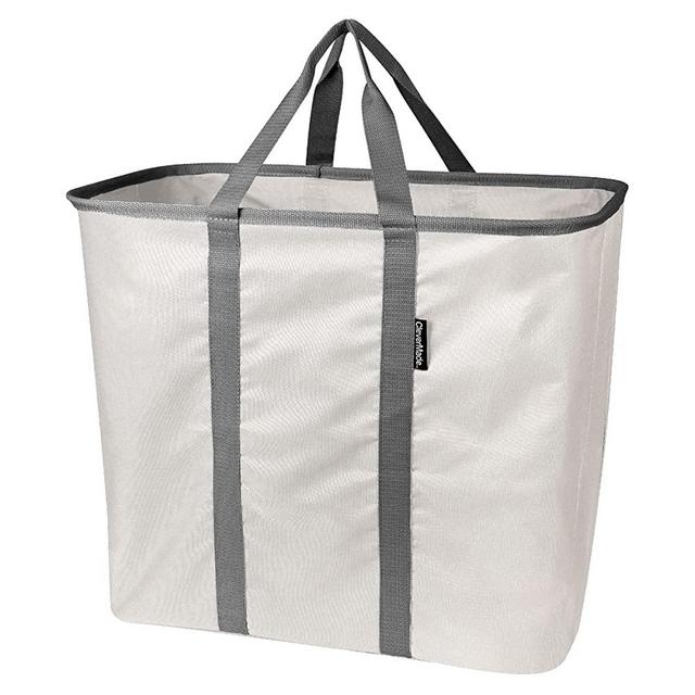 CleverMade Collapsible Laundry Caddy, Large Foldable Clothes Hamper Bag, Laundry Tote Carry All Bin XL Pop-Up Storage Basket with Handles, Cream/Charcoal