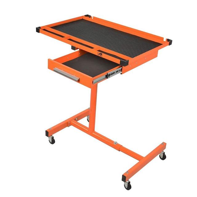 Aain® A018A Heavy-Duty Adjustable Work Table with Drawer & Wheels, Mechanic Tray,Mobile Rolling Tool Table, Orange