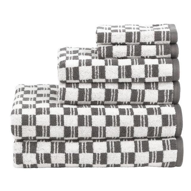 Nate Home by Nate Berkus 100% Cotton Jacquard Soft, Absorbent 6-Piece Towel Set | 2 Bath Towels, Hand Towels, Washcloths, Geometric Pattern from mDesign - Set of 6, Pearl/Charcoal (Dark Gray)