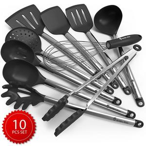 Kitchen Utensil Set - 10 Cooking Utensils - Nonstick Silicone and Stainless Steel Spatula Set - Best Kitchen Tools for Gift