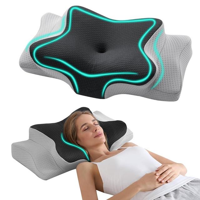 Hansleep 4.7/5.5" H Adjustable Cervical Pillow for Neck Pain, Ergonomic Memory Foam Neck Pillow for Sleeping with Pillowcase, Orthopedic Contour Neck Pillow for Side Back Stomach Sleeper, Grey