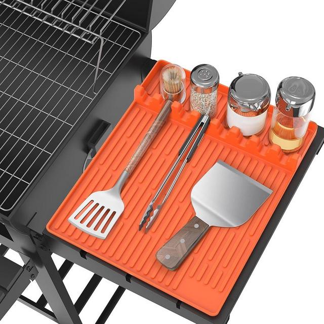 Silicone Griddle Tools Mat for Blackstone- Large Silicone Spatula Mat with Drip Pad - Griddle Mat Barbeque Grill Accessories - Side Shelf Mat Grill Pad for Outdoor Grill Kitchen Countertop（Orange）