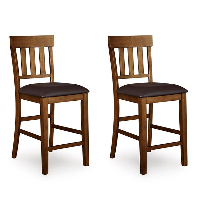 Signature Design by Ashley Ralene Traditional 26" Counter Height Faux Leather Seat Barstool, 2 Count, Brown