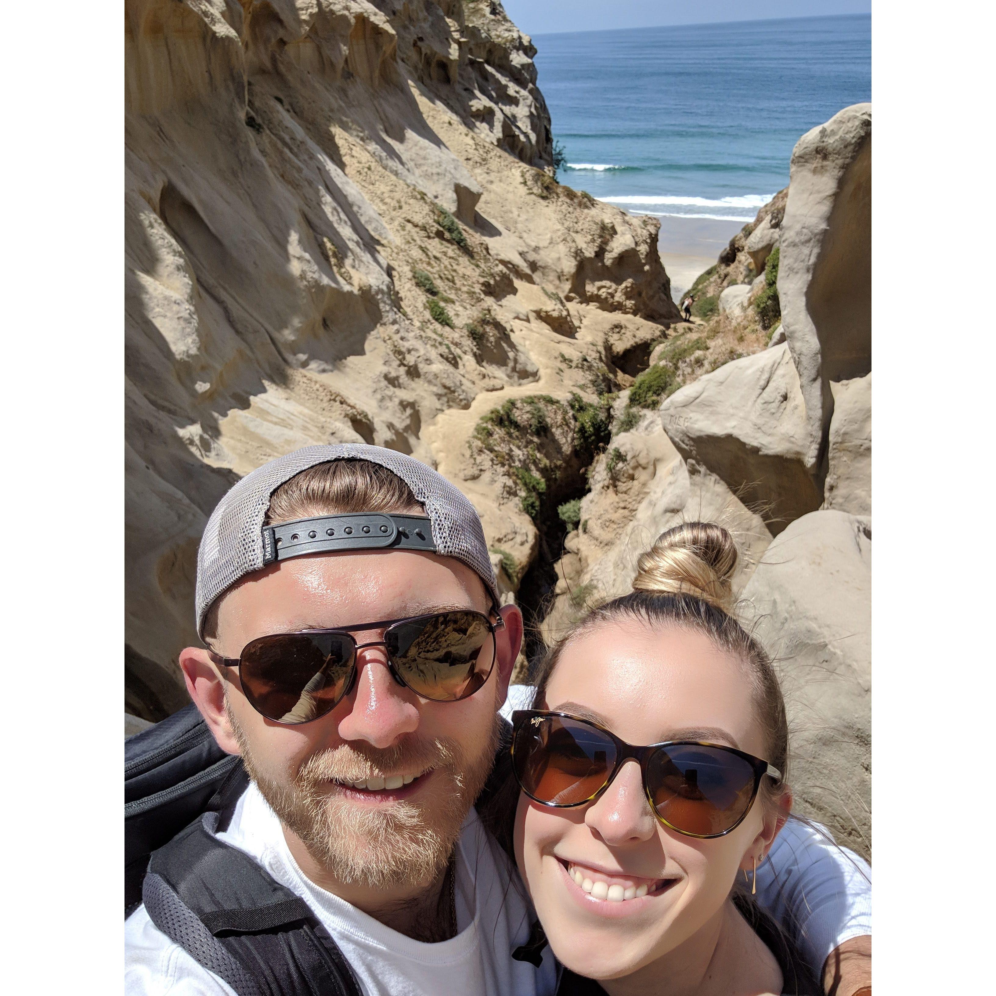 Hiking a beach trail in San Diego, CA