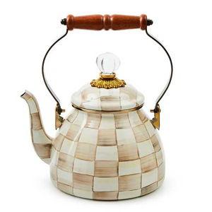 McKenzie Childs Mocha Check 2 Quart Tea Kettle
