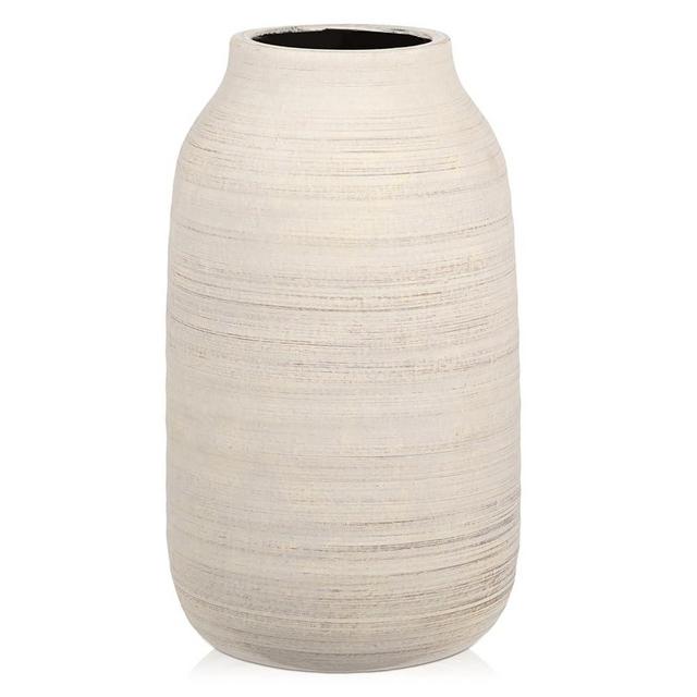 Briful 9.6in Large Rustic Shabby White Ceramic Vase,Vintage Farmhouse Flowers Vase,Shabby Terra Cotta Vase, Antique Pottery Decorative Pampas Vase for Home Office Table Shelf Mantel Porch Decorations