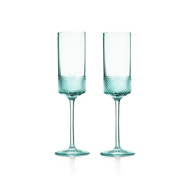 Diamond Point Champagne Flutes in Tiffany Blue® Crystal Glass