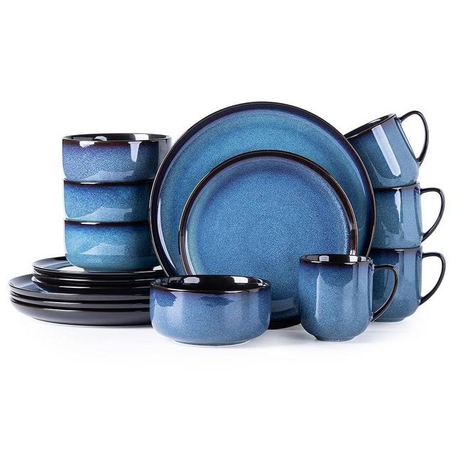 LERATIO Ceramic Dinnerware Sets for 4,16-PieceReactive Glaze Plates and Bowls Set with Mugs,Highly Chip and Crack Resistant | Dishwasher,Microwave & Oven Safe Dishes set-Blue