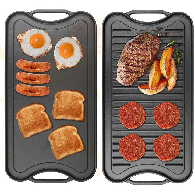 WEBROIL 2 in 1 Reversible Cast Iron Griddles for Gas Grill,Flat Griddle-Pan for Gas Stove,Pre-Seasoned Oven Top Pan, Upgrade Double Burner Griddle for Indoor & Outdoor Cooking Accessories,20" X 10.5"