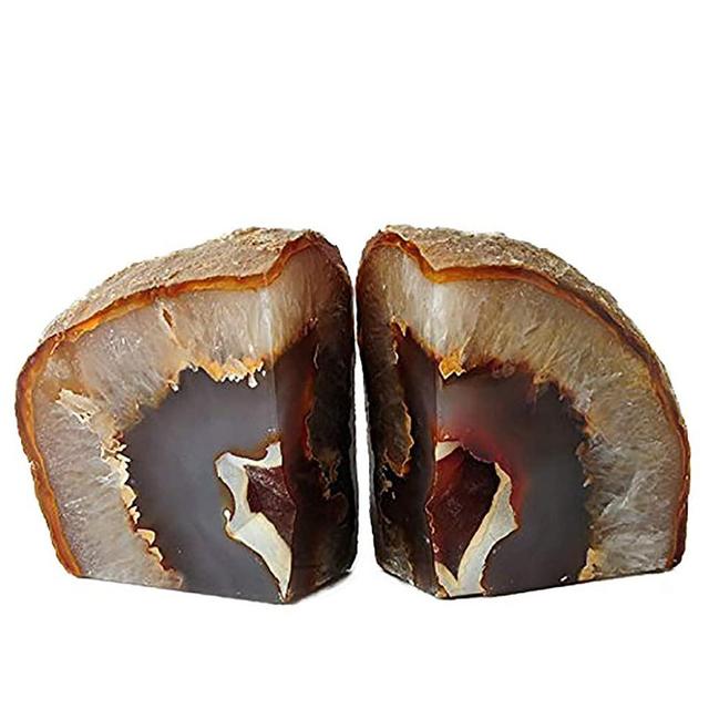 AMOYSTONE Agate Book Ends Shelves Decorative Geode Bookend Large Crystal Bookends Quartz Decor Nature Brown with Rubber Bumpers(1 Pair, 4-6 LBS)