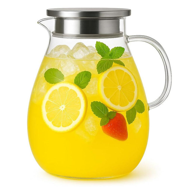 1 Gallon Glass Pitcher Water Jug with Lid – Family Size Large Drink Pitcher for Lemonade Iced Tea Cold Brew, Perfect for BBQ Kitchen Party