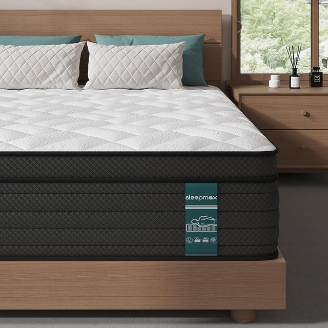 Sleepmax King Size Mattress 14 Inch - Deep Sleep Hybrid Mattress for Pain Relieving - Deluxe Cooling Bed in a Box for Back & Side Sleepers - CertiPUR-US Certified, 365-Night Trial, Forever Warranty