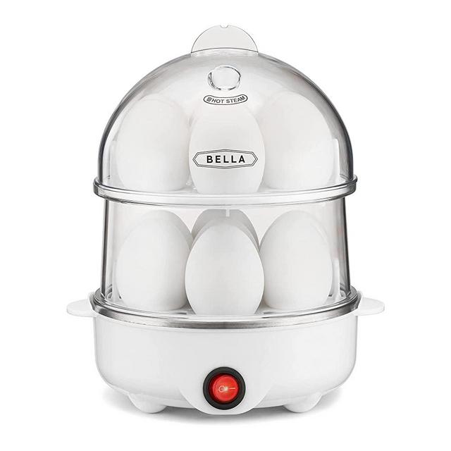 BELLA 17288 Double Cooker, Rapid Boiler, Poacher Maker Make up to 14 Large Boiled Eggs, Poaching and Omelete Tray included, Stack, White