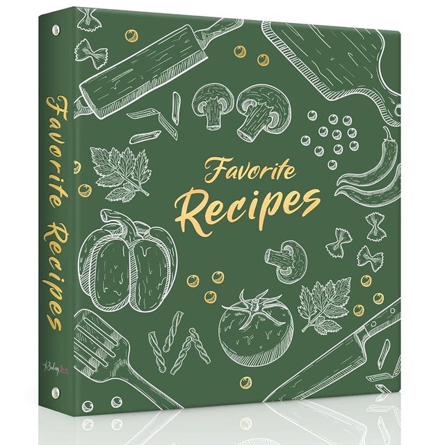 Recipe Binder 8.5x11 3 Ring, Recipe Book to Write in Your own Recipes, Full Page Recipe Binder with Plastic Sleeves, Blank Recipe Cards and Dividers (Dark Green)