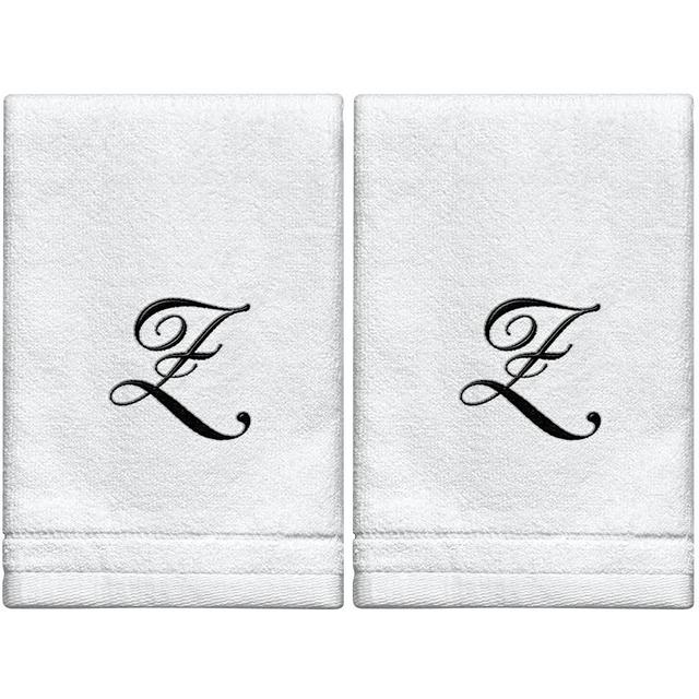 Monogrammed Towels Fingertip, Personalized Gift, 11 x 18 Inches - Set of 2- Black Embroidered Towel - Extra Absorbent 100% Cotton- Soft Velour Finish - For Bathroom/ Kitchen/ Spa- Initial Z (White)
