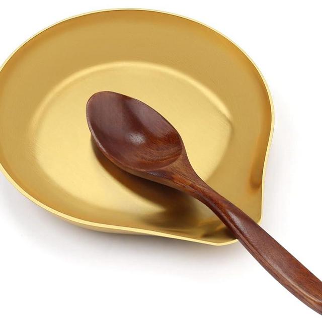 VanlonPro Stainless Steel Spoon Rest, Spatula Ladle Holder, Stainless Steel Utensil Spoon Rest Holder, Brushed Finish, Dishwasher Safe 5.9 x 5.1 Inch (Round Gold 1PC)