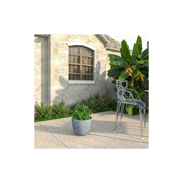 LeisureMod 11" Tapered Round Planter Pot with Drainage Holes for Indoor/Outdoor Use - Dahlia Collection, Aged Concrete