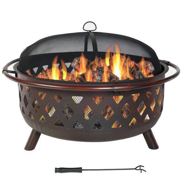 Sunnydaze Decor 36-Inch Crossweave Wood-Burning Fire Pit with Screen Cover and Poker in Bronze