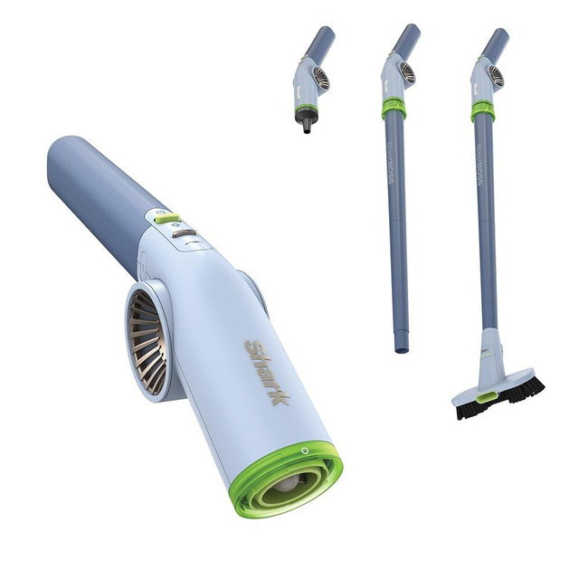 NEW Shark BlastBoss — All-in-One Air Blasting System with BlastBroom, Precision Nozzle, Extension Wand, Indoor/Outdoor Cleaning, 0-190 MPH, Cordless Handheld Blower, Rechargeable, Sky, AB2111BL