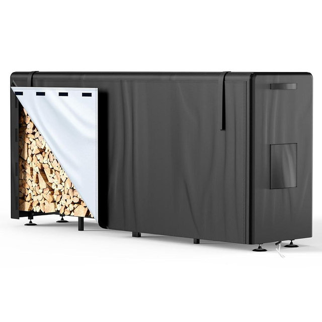 Brightown Firewood Rack Outdoor with Cover, 8FT Wood Rack for Firewood, Waterproof Fire Wood Holder Outside, Adjustable Logs Stand Stacker Holder for Fireplace, Black