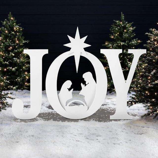 Best Choice Products 46in Outdoor Joy Christmas Nativity Decoration, 3 Piece Yard Decor Sign Holy Weather Resistant PVC Silhouette for Garden - White