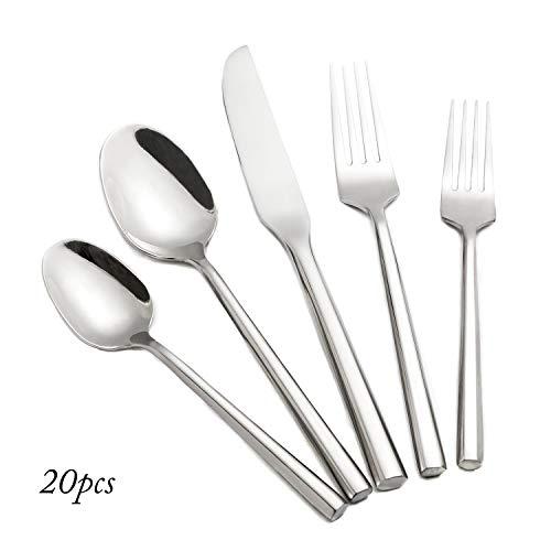 Kelenfer Silverware Set Flatware Set Stainless Steel Cutlery Set 20 Piece with Hexagon Handle Home Hotel Use Service for 4