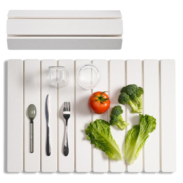 Meowoo Stone Drying Mat for Kitchen Counter, 23.6"x15.3" Foldable Diatomaceous Earth Mat, Super Absorbent, Quick-Dry Bath & Kitchen Pad for Dishes, Cups, Bottles, Non-Slip, Fits Any Countertop - White