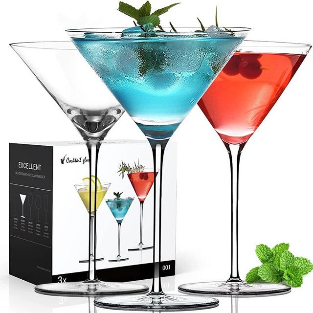 Martini Glasses - Hand Blown Crystal Martini Glasses Set, Elegant Tall Cocktail Glasses- Pay 2 Get 3, Perfect for Drinking Martini, Cocktail, Margarita - 8oz, 3 Count
