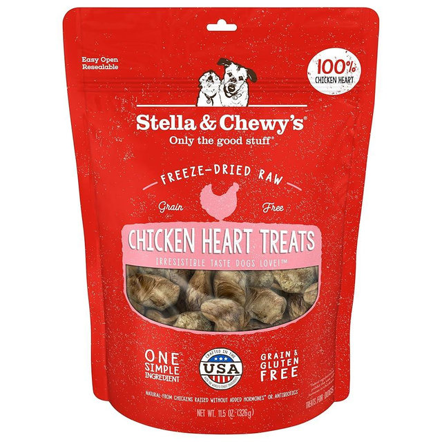 Stella & Chewy's Freeze-Dried Raw Chicken Heart Dog Treats - Single Ingredient, No Additives - Premium Training Treats - Perfect For Picky Eaters - 11oz Bag