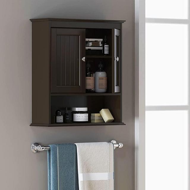 Spirich Home Bathroom Cabinet Wall Mounted with Doors, Wood Hanging Cabinet, Wall Cabinets with Doors and Shelves Over The Toilet, Bathroom Wall Cabinet,Espresso