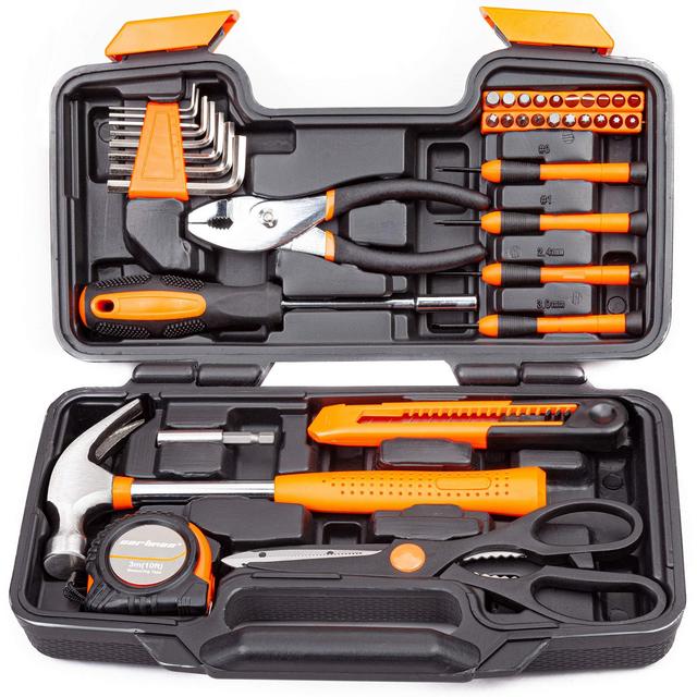 CARTMAN Orange 39-Piece Tool Set - General Household Hand Tool Kit with Plastic Toolbox Storage Case