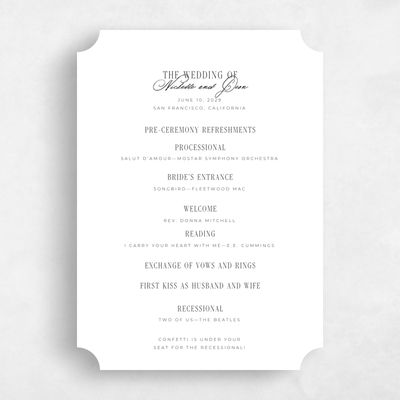 White Ticket Wedding Program - Reece