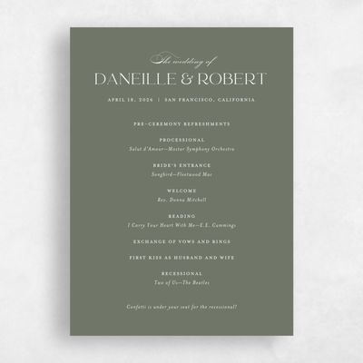 Dark Sage, Green Wedding Program - Hilltone