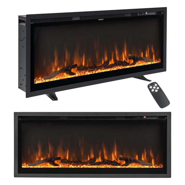 Costway 42'' Electric Fireplace Recessed Wall Mounted Freestanding with Remote Control