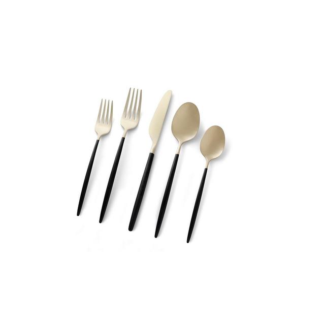 Cambridge Silversmiths Gaze Two Tone Black-Gold Satin 20 Piece Flatware Set, Service For 4