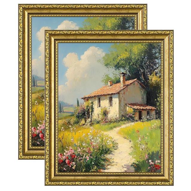 eletecpro 8x10 Picture Frames Set of 2, Vintage Photo Frames with Glass, 8 by 10 Gold Frame Displays 5x7 Photo with Mat or 8x10 without Mat for Tabletop or Wall Decor, Gold