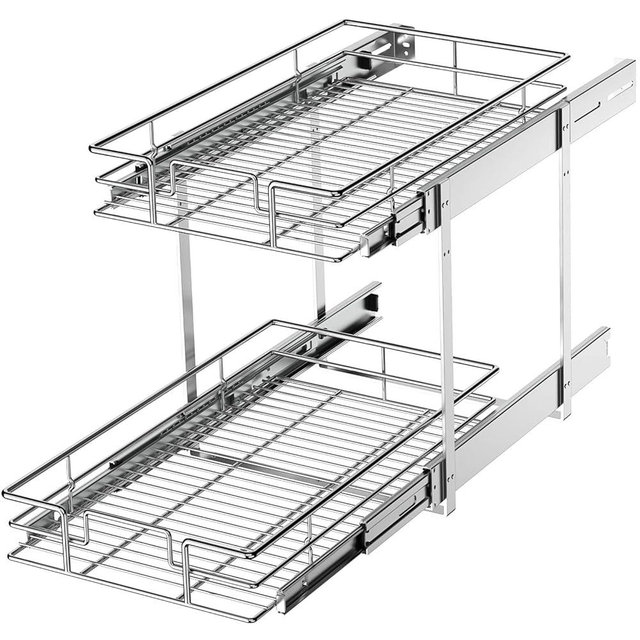 LOVMOR 2 Tier Individual Pull Out Cabinet Organizer 11½" W x 21½" D, Slide Out Kitchen Cabinet Storage Sliding Shelves