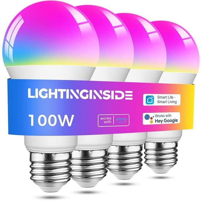 Lightinginside Smart Light Bulbs 100W Equivalent, 1350LM 11W WiFi Smart Bulb Compatible with Alexa/Google Assistant/Smart Life, A19 E26 Color Changing, No Hub Required,2.4GHz WiFi Only,ETL Listed,4PCS