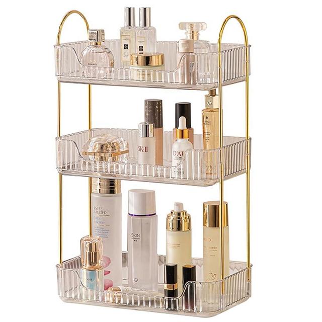 Shuang Qing Bathroom Counter Organizer Countertop Storage, Cosmetics Skincare Shelf Organizer, Makeup Organizer Perfume for Dresser Vanity Tray, Spice Rack Organizer for Kitchen(3 Tier-Clear)